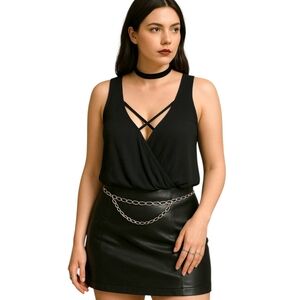 Wmns Black Draped Tank Top Size M Criss Cross V-Neck Bubble Hem Fairygrunge